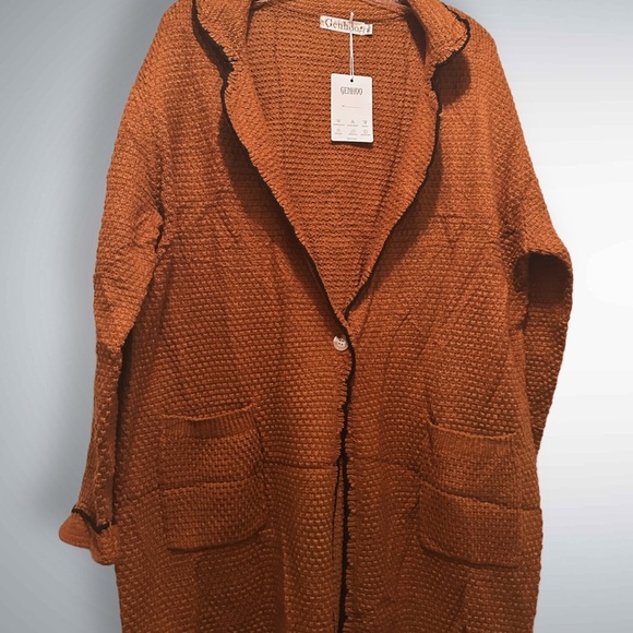 NWT Genhoo Women’s Acrylic V Neck Long Sleeve Boho Sweater Color: Brown Size XL - Picture 7 of 9